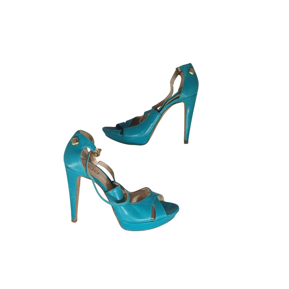 Liu Jo Platform Stiletto Sandals Size 38 Turquoise Blue Italian Leather Glam